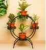 4 Tier Round Shape Black Metal Planter Stand with 4 Racks