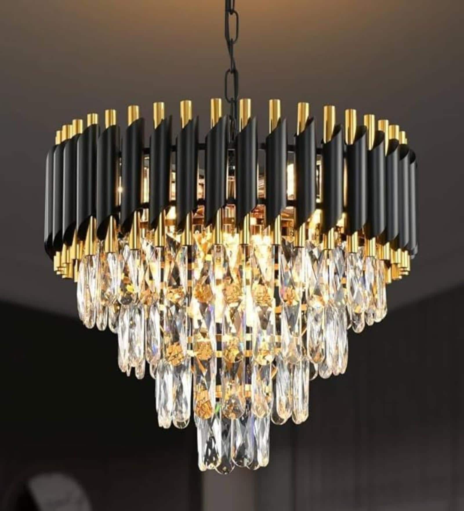 400MM LED Black Finish Crystal Round LED Chandelier Modern Ceiling Light Fixture