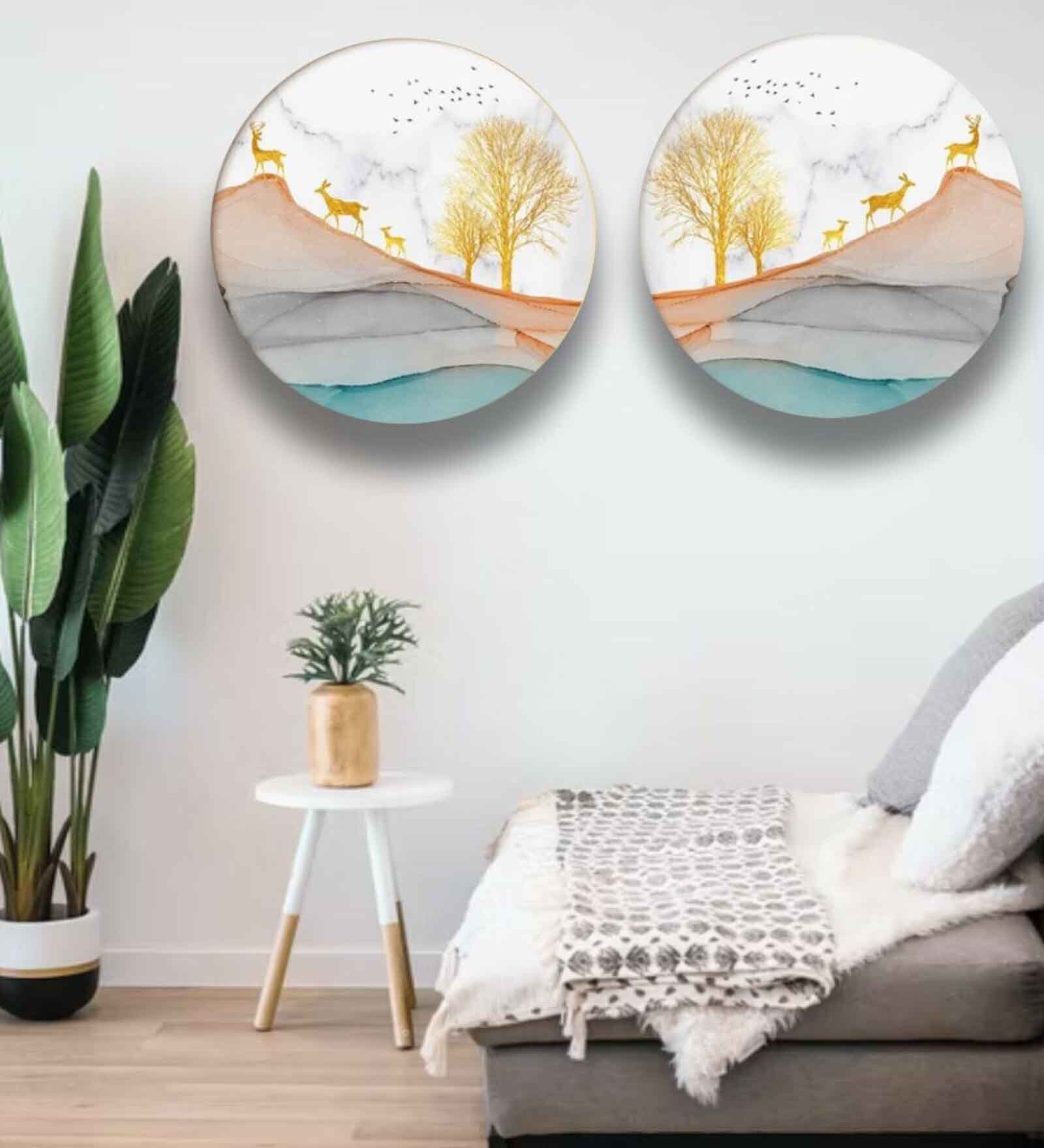 Multicolour Framed Canvas (Set of 2 Wall Plates