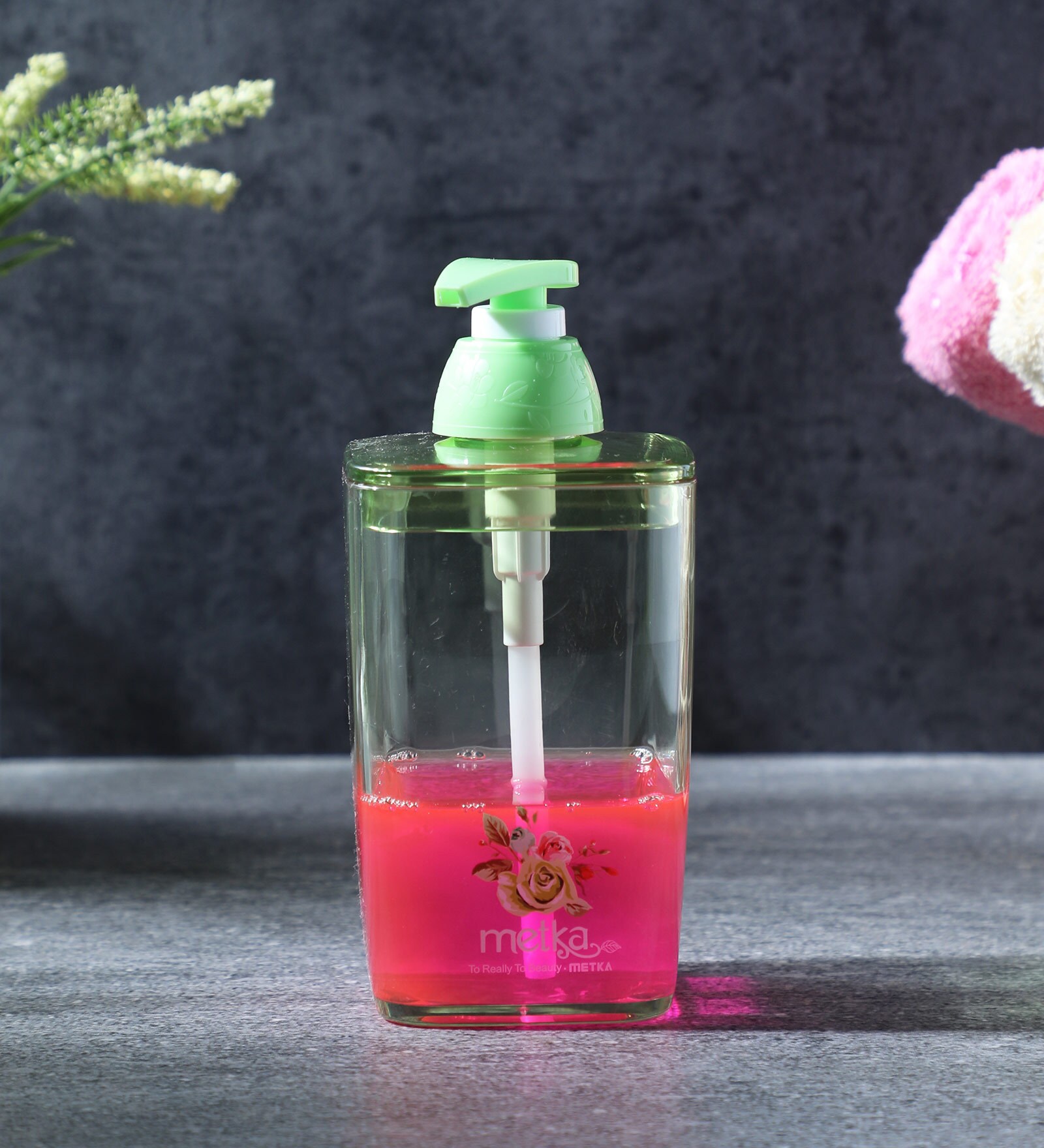 420 Ml Plastic Counter Top Liquid Soap Dispenser In Green