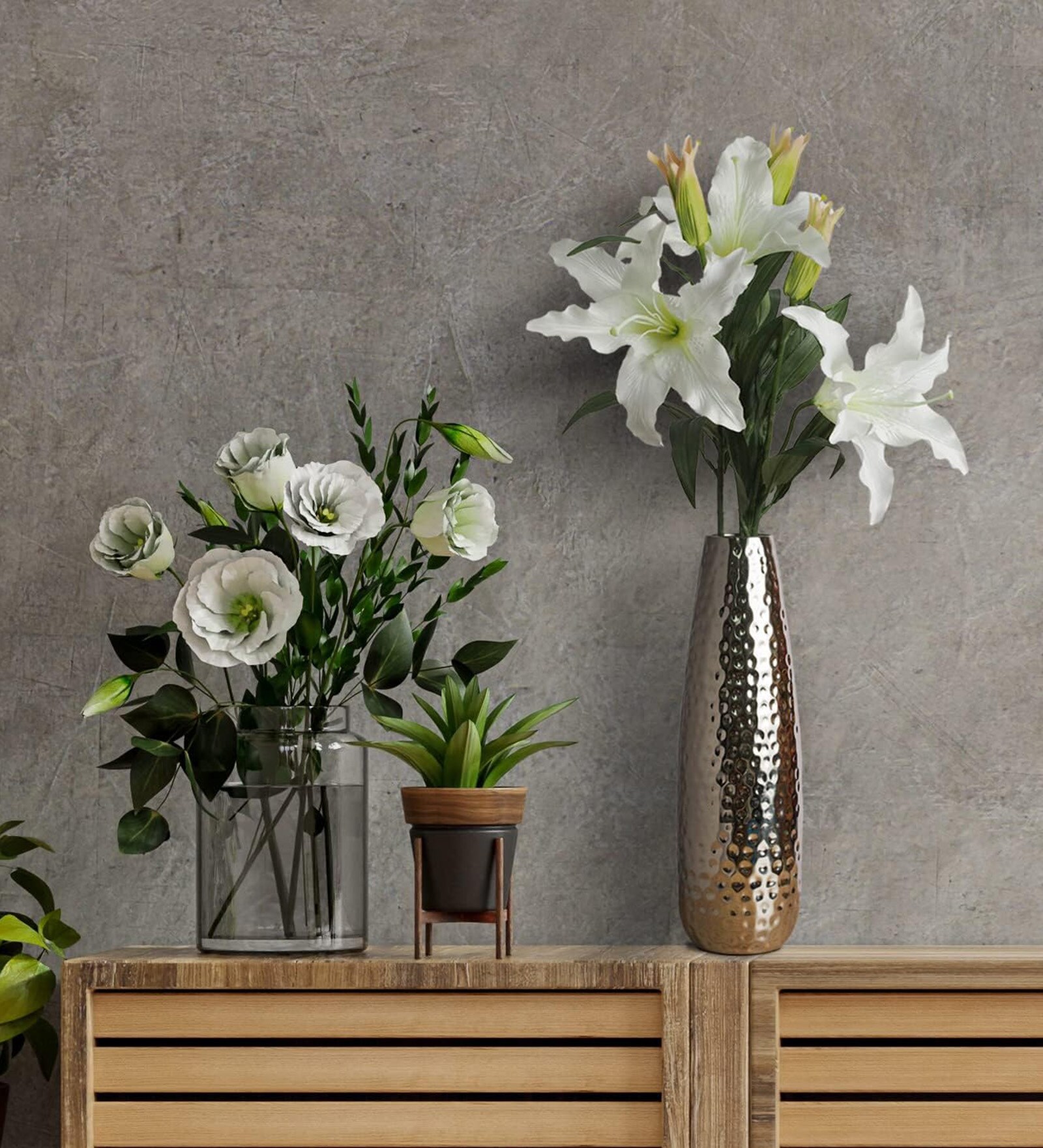 42cm High Hammered Nickel Plated Decorative Flower Vase
