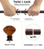 Brown Adjustable Curtain Rod with Brackets Iron Pipe with Glass Mushroom Finials (19MM Diameter)