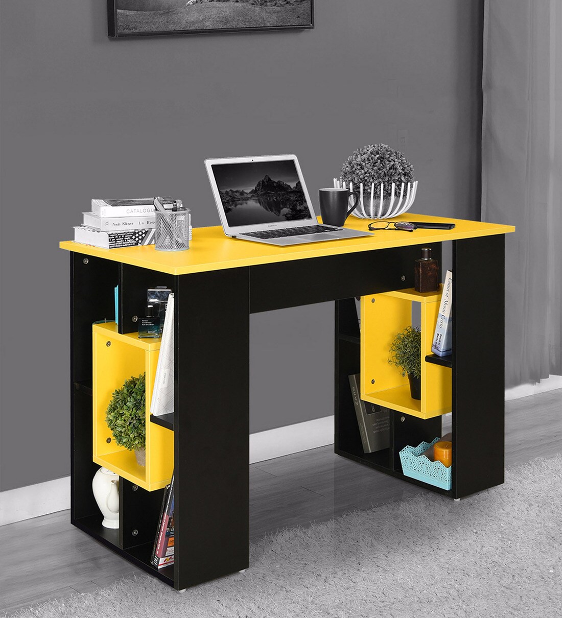 black and yellow desk