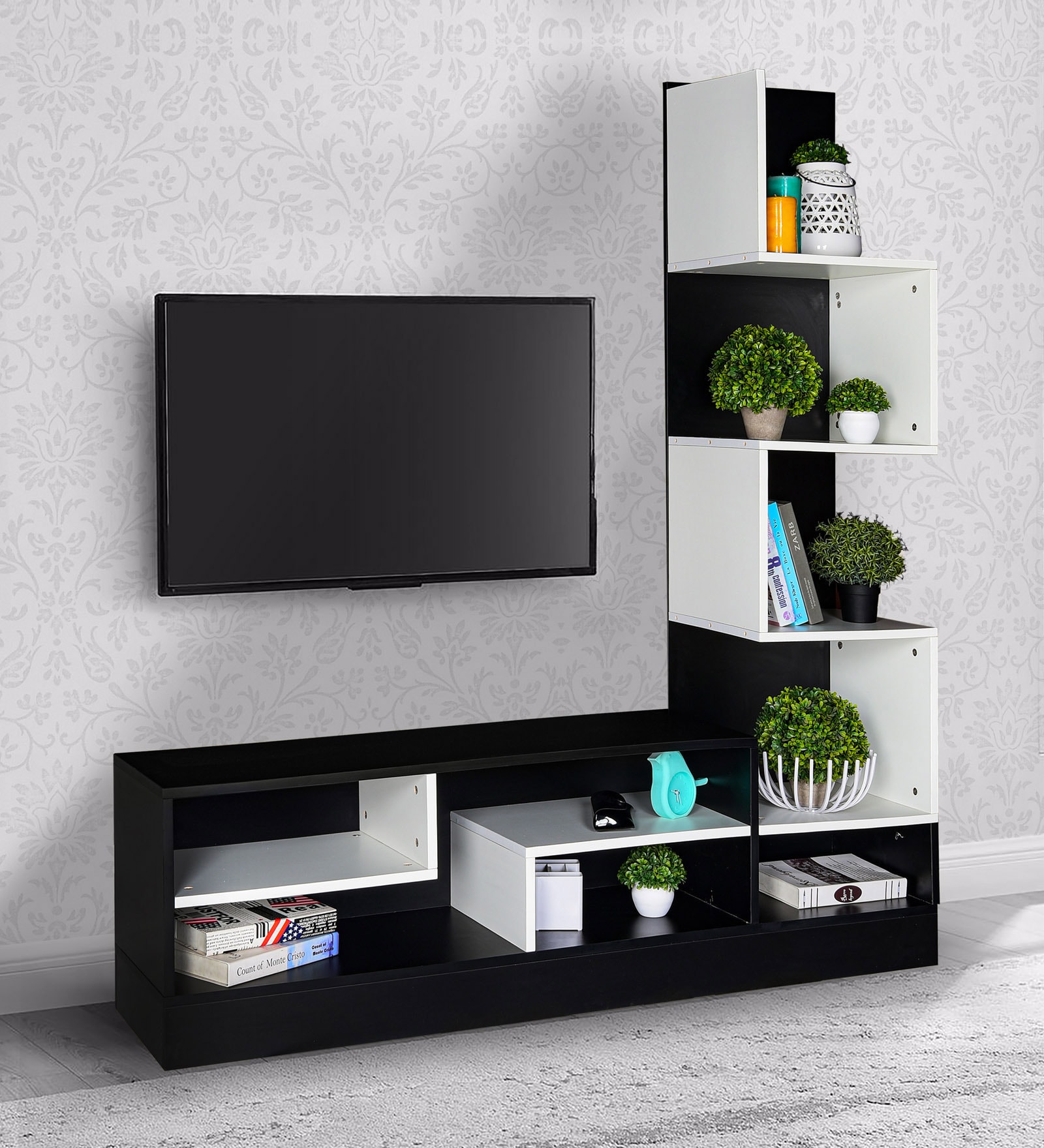 Buy Clara TV unit in Black & White Colour by Comfold Online TV Units