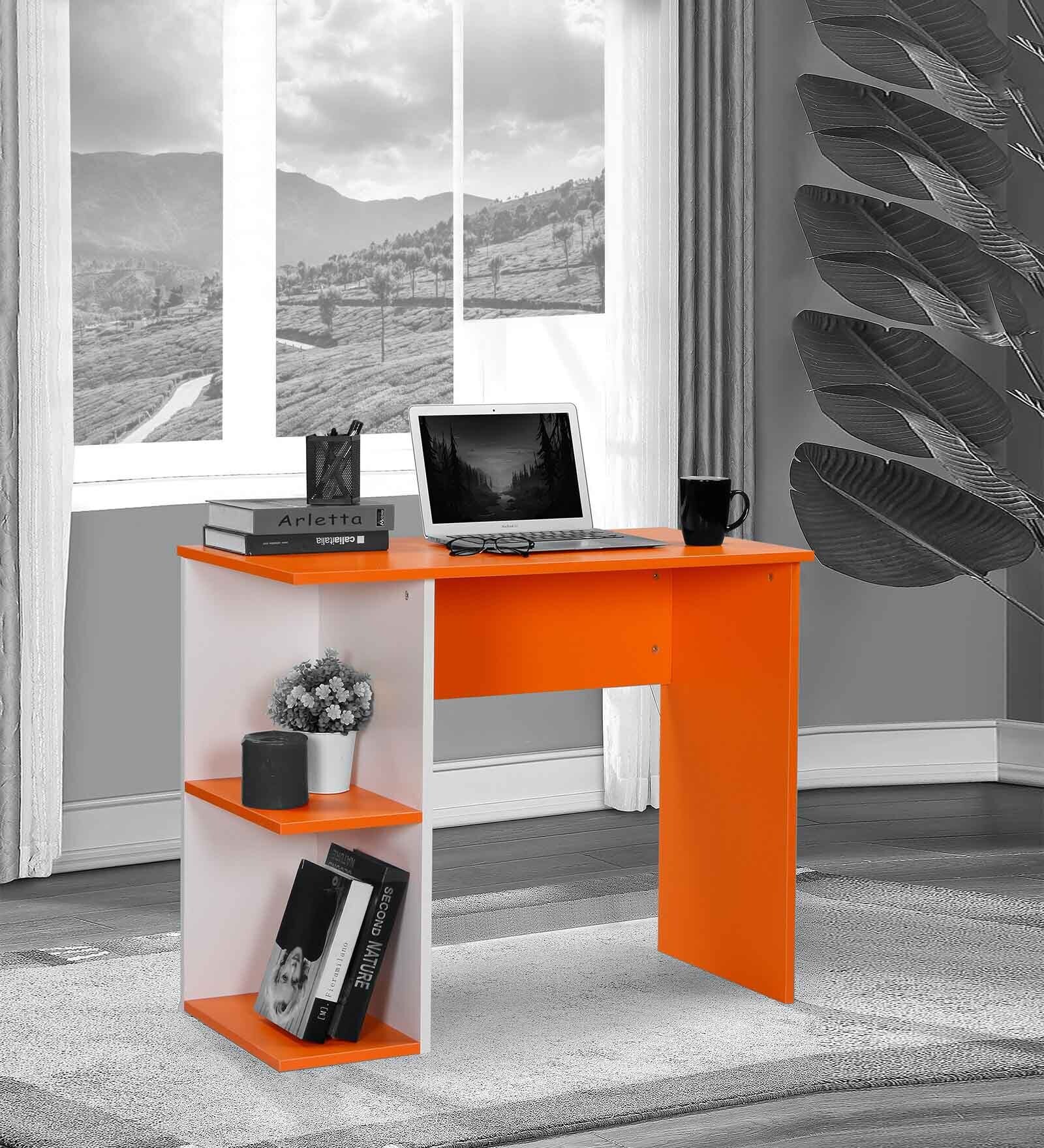 Buy Motley Study Table in Orange & Frosty White Colour by Comfold