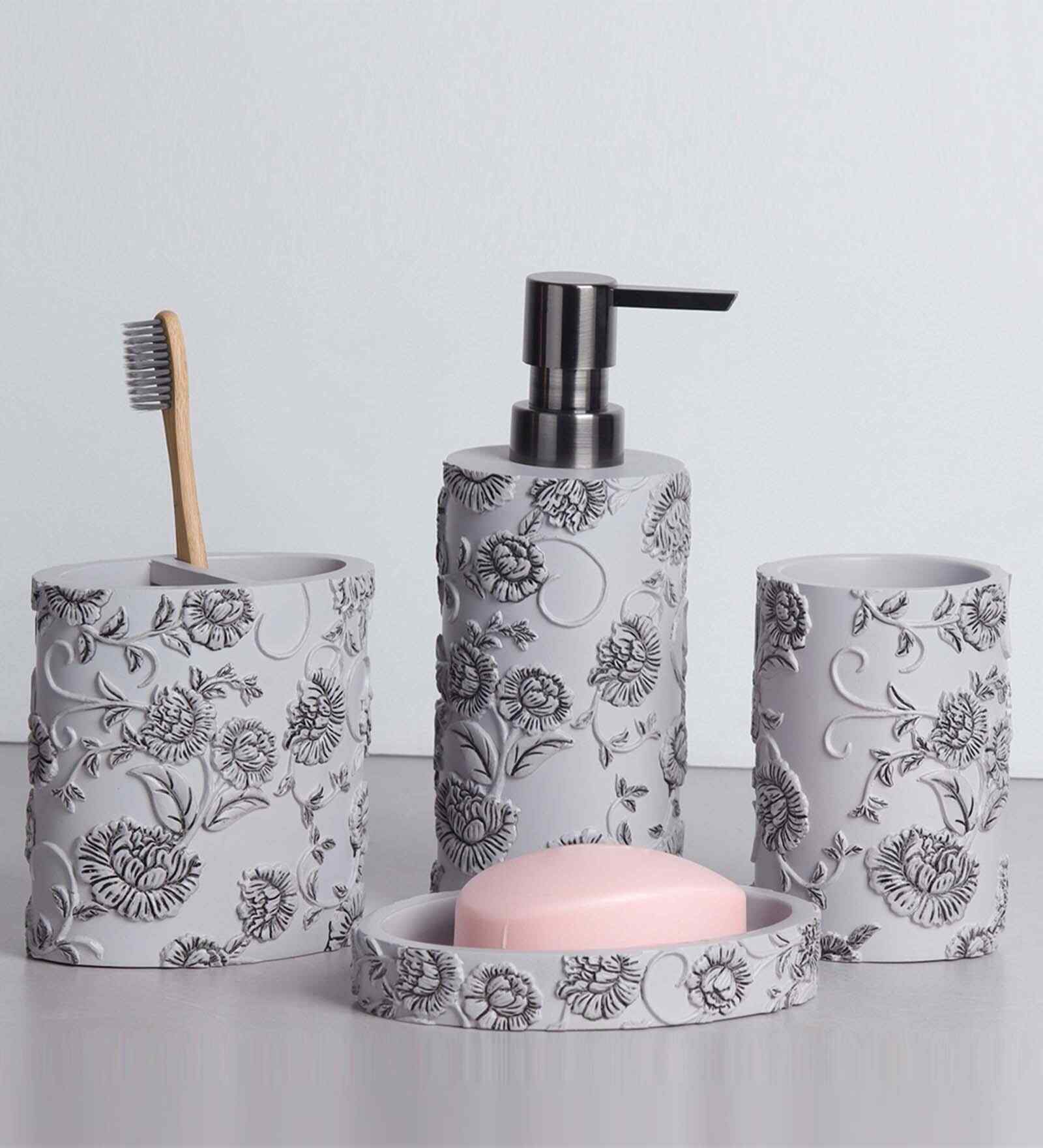 Grey Polyresin Stain Resistant 4Pcs  Bath Set