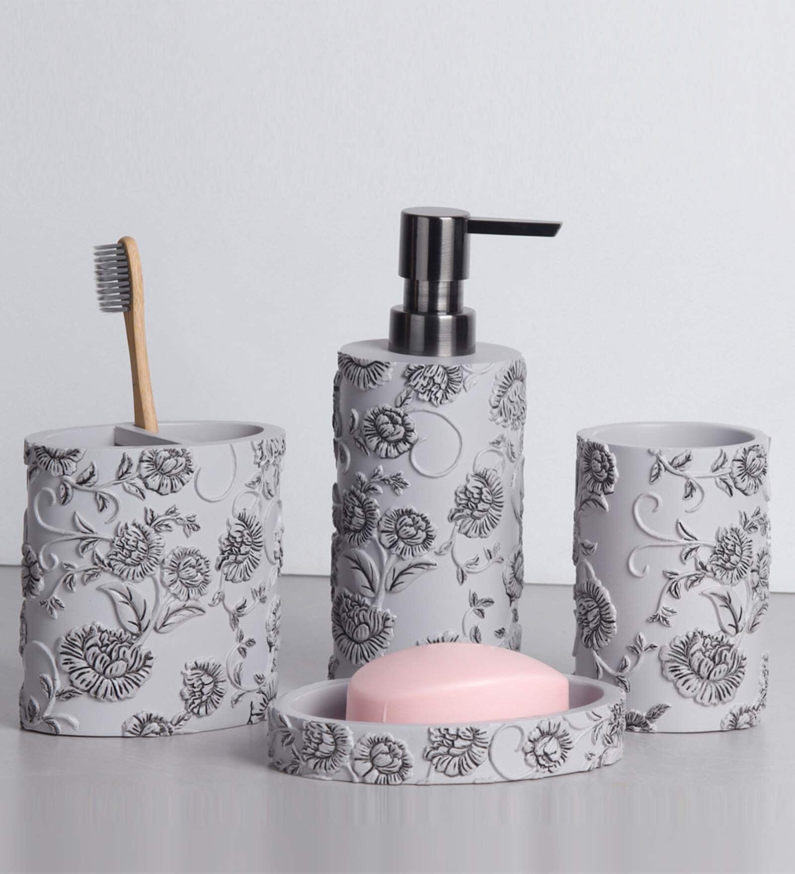 Grey Polyresin Stain Resistant 4Pcs  Bath Set