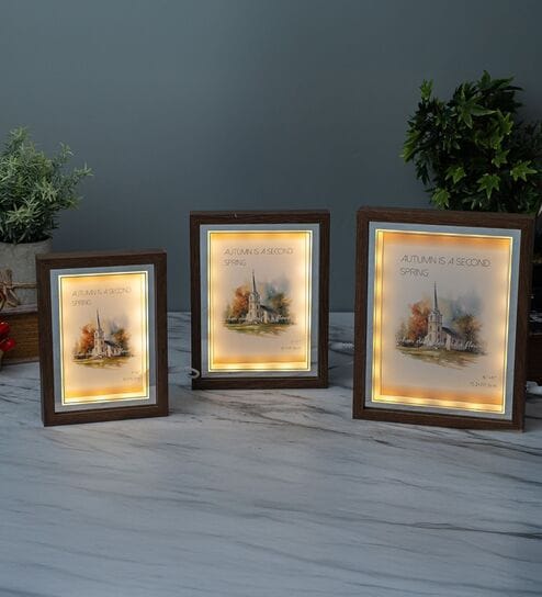 Brown Silver Photo Frames With LED Light 4x6 Inches