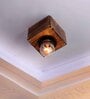 4x4 Inch Wood Mini Ceiling Flush Mount Light with Brass Studs