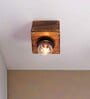 4x4 Inch Wood Mini Ceiling Flush Mount Light with Brass Studs