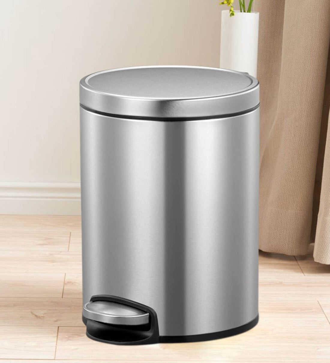 Buy Silver 5 Ltr Stainless Steel Step Dustbin by Obsessions Online