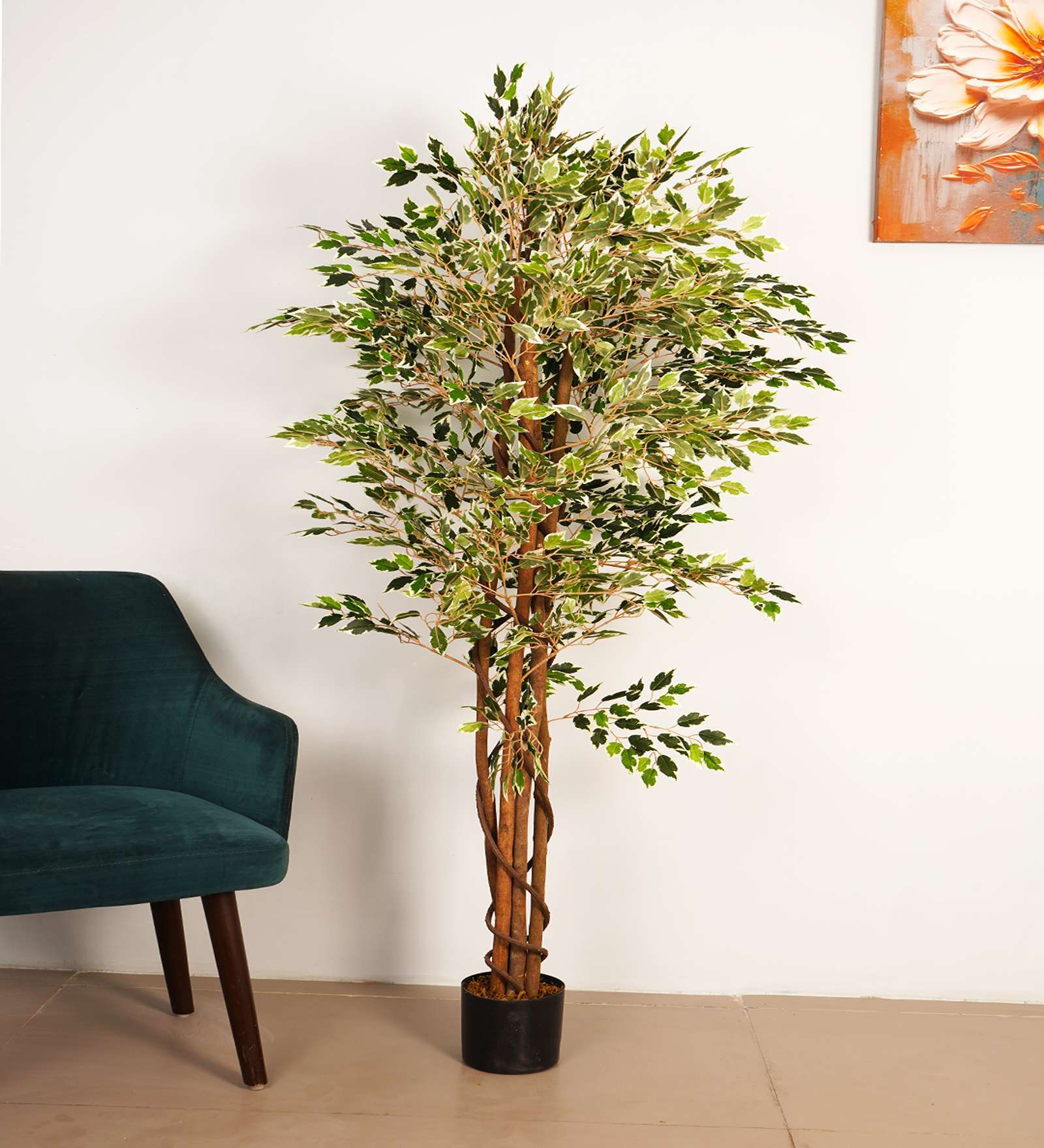 5.2Ft Artificial Variegated Ficus Tree Plant with Pot