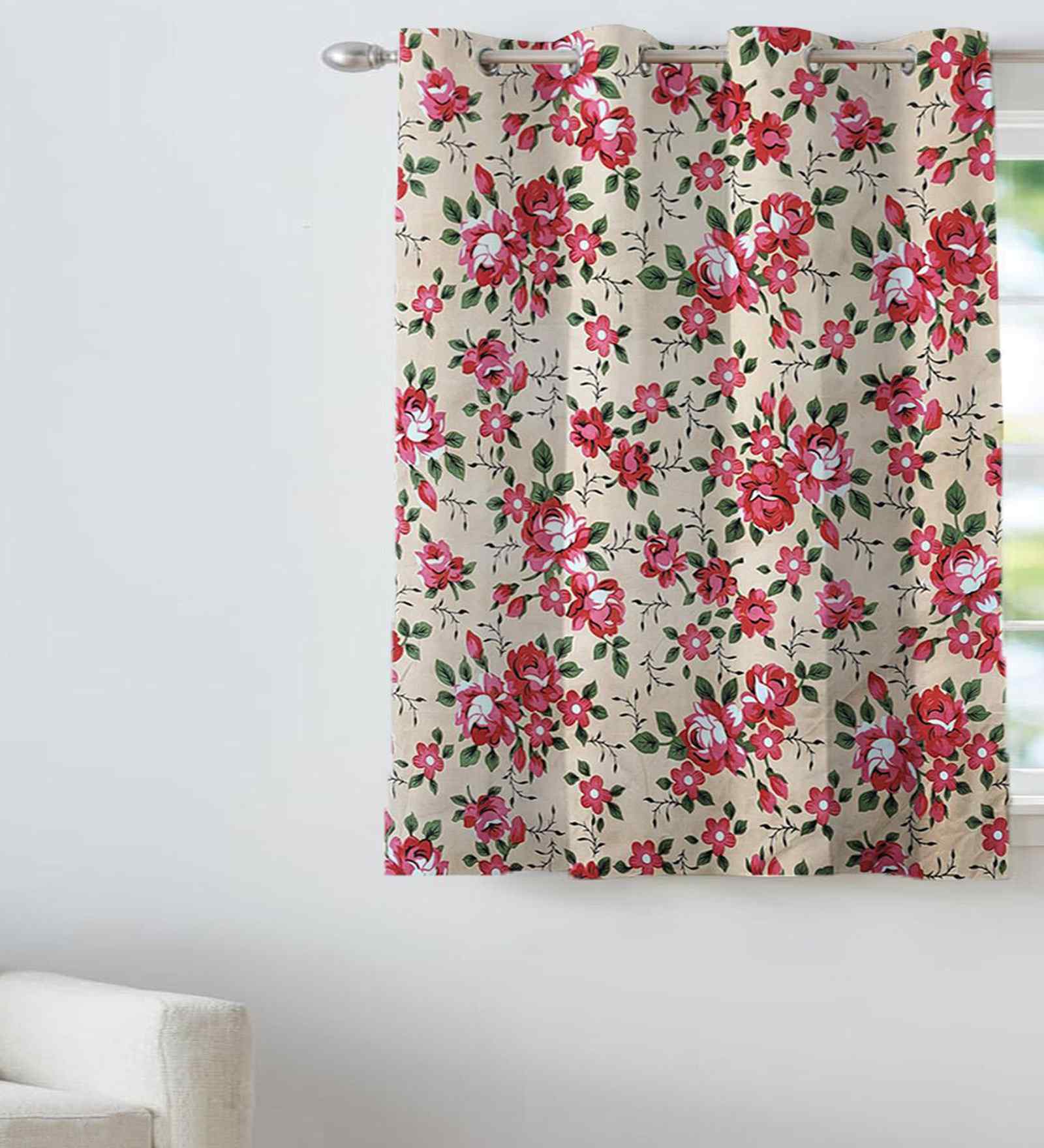 Pink Cotton Floral 5ft Window Curtain (1 Pc)
