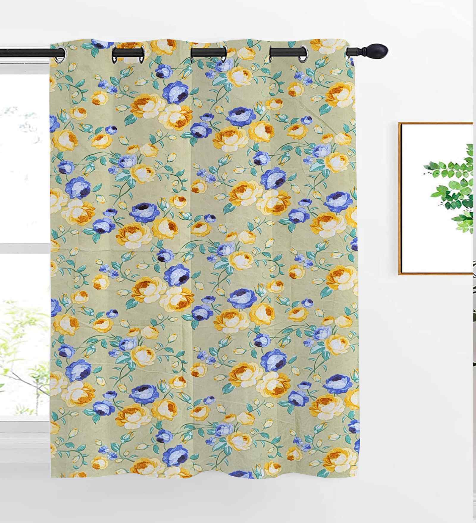 Beige Cotton Floral 5ft Eyelet Window Curtain (1 Pc)