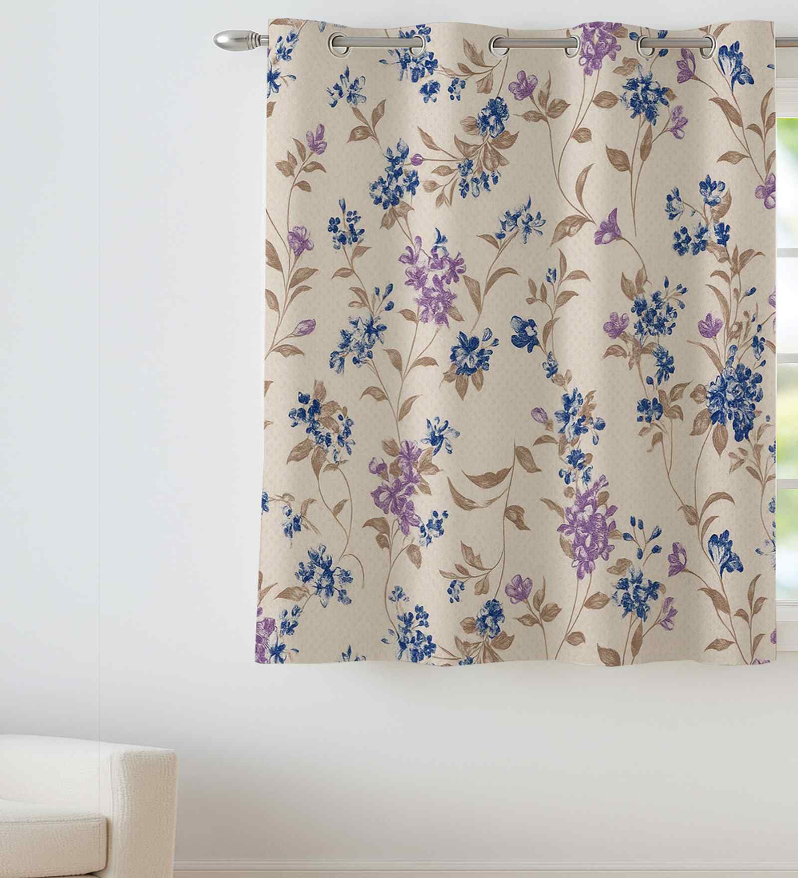 Purple Cotton Floral 5ft Eyelet Window Curtain (1 Pc)