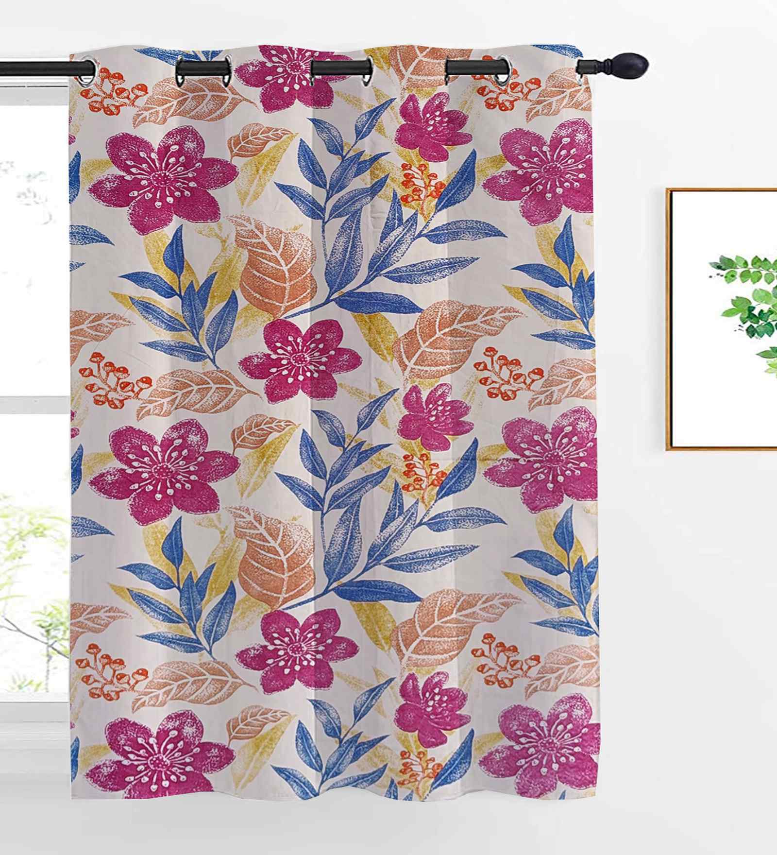 Purple Cotton Floral 5ft Eyelet Window Curtain (1 Pc)