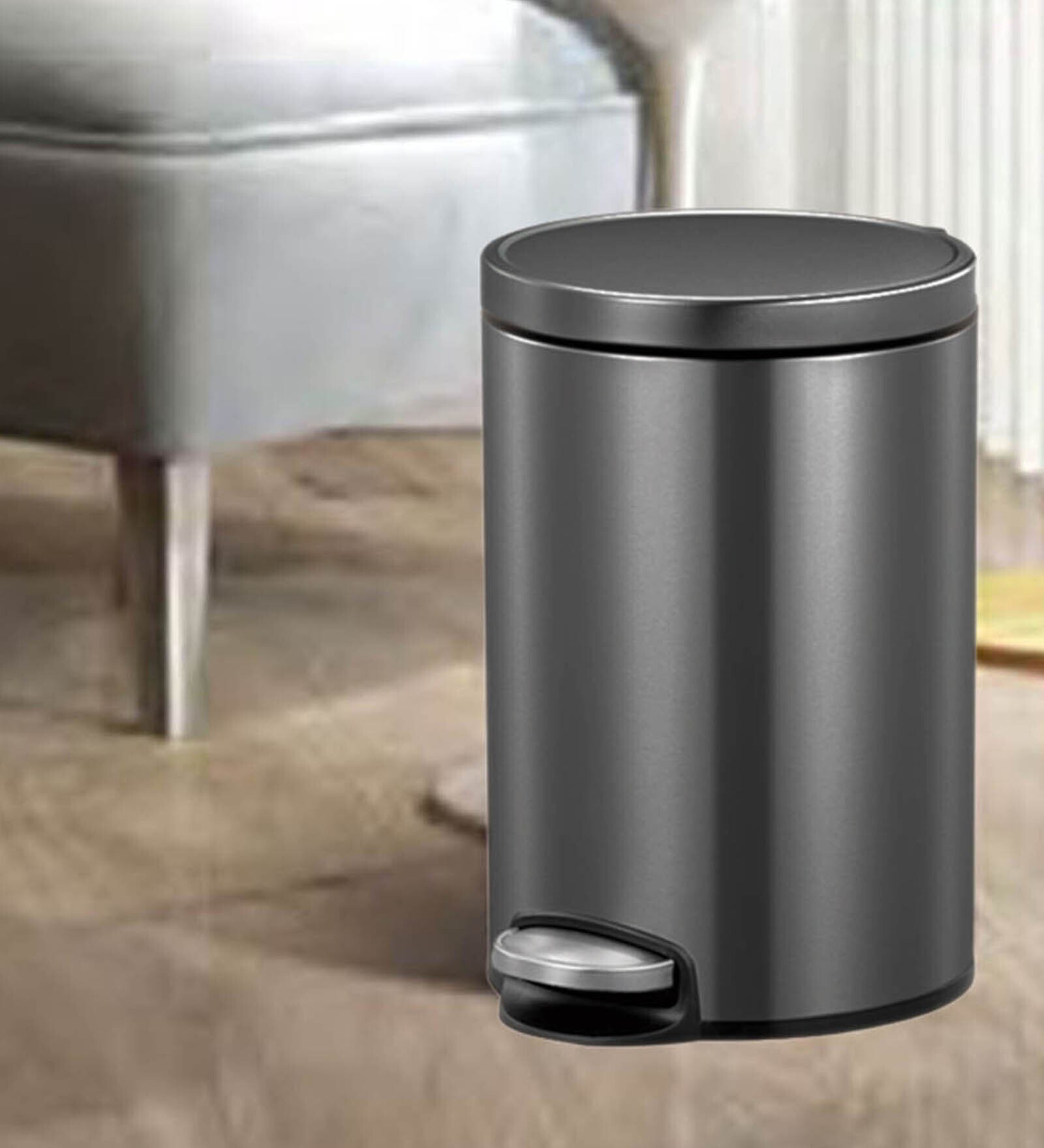 Black 5 Ltr Stainless Steel Step Dustbin