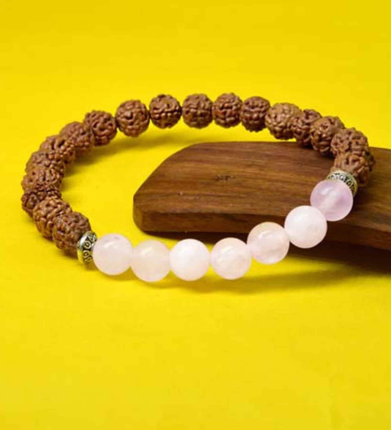 5 Mukhi Rudraksha & Rose Quartz Bracelet