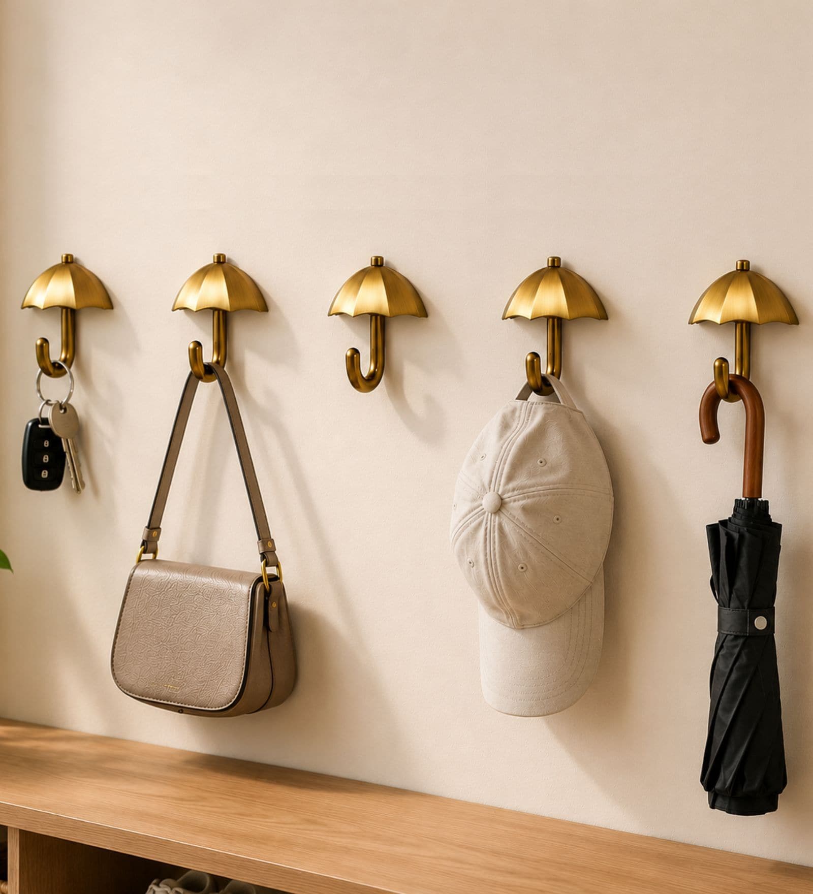5 Pcs Antique Brass Metal Umbrella Wall Hook
