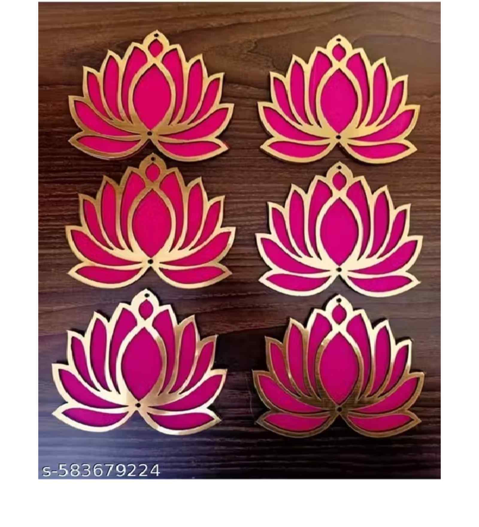 5 Pcs Handmade Engineered Wood Lotus Cut-Out Wall Decor Pink/Raani