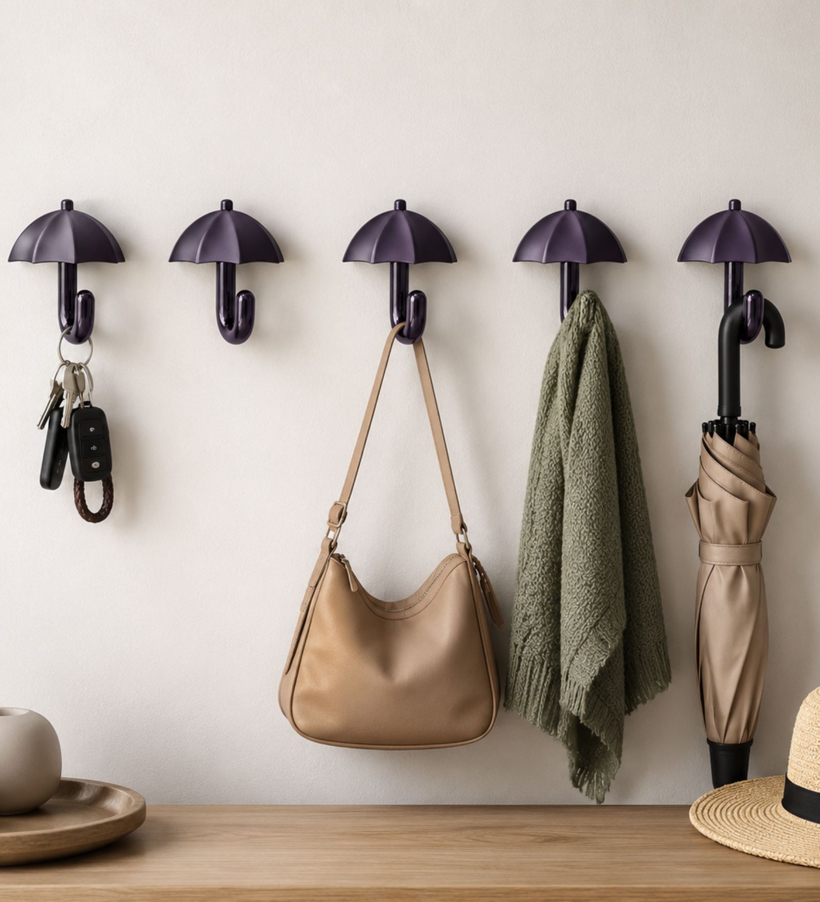 5 Pcs Purple Metal Umbrella Wall Hook