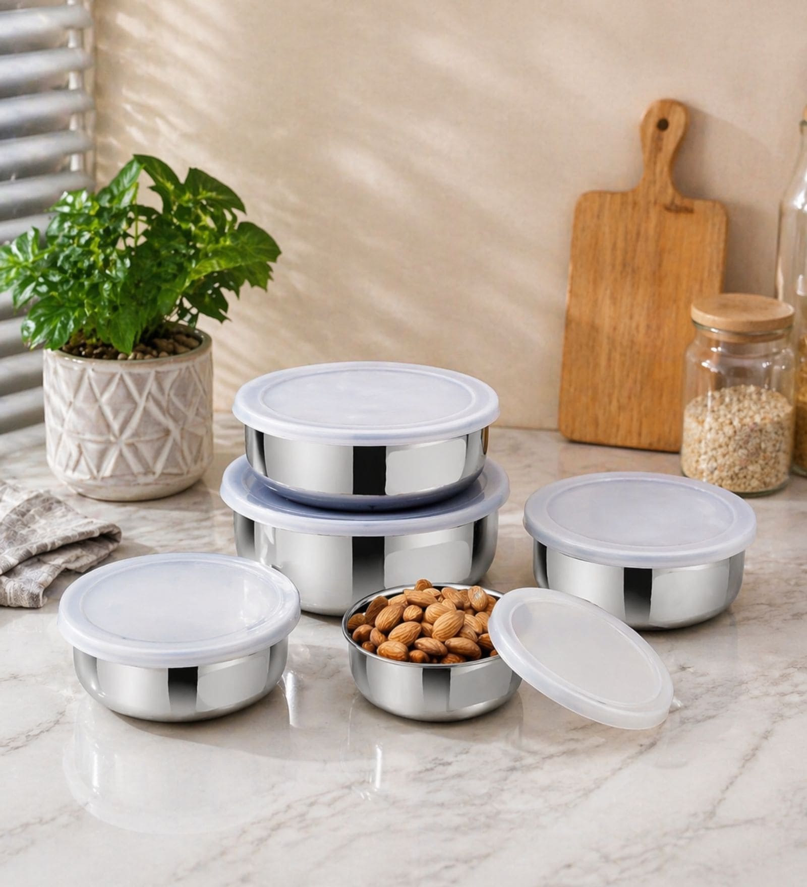 5 Pcs Stainless Steel Kitchen Storage Containers