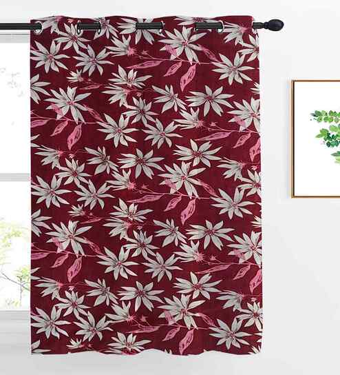 Maroon Cotton Floral 5ft Window Curtain (1 Pc)