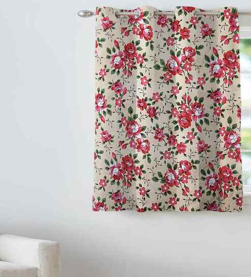 Pink Cotton Floral 5ft Window Curtain (1 Pc)