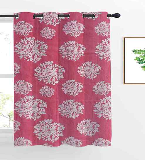 Pink Cotton Floral 5ft Window Curtain (1 Pc)