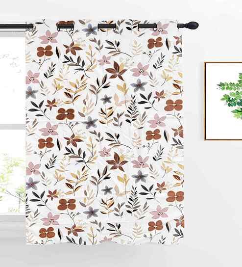 Beige Cotton Floral 5ft Eyelet Window Curtain (1 Pc)