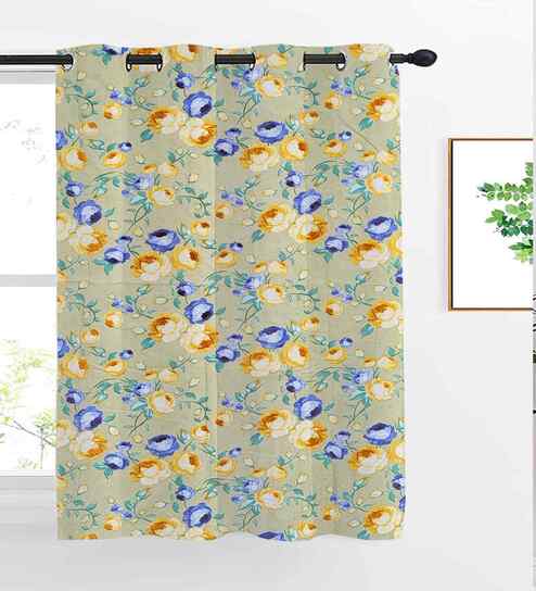 Beige Cotton Floral 5ft Eyelet Window Curtain (1 Pc)