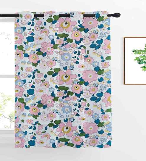 Beige Cotton Floral 5ft Eyelet Window Curtain (1 Pc)