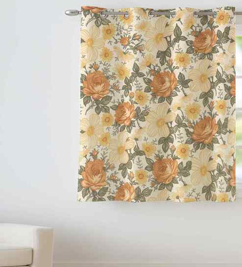 Orange Cotton Floral 5ft Eyelet Window Curtain (1 Pc)