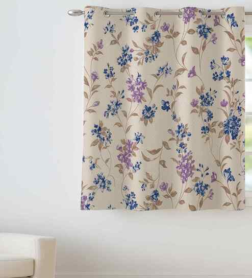 Purple Cotton Floral 5ft Eyelet Window Curtain (1 Pc)