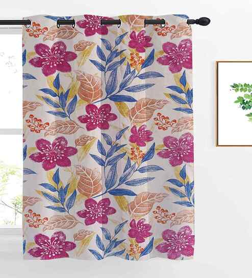 Purple Cotton Floral 5ft Eyelet Window Curtain (1 Pc)