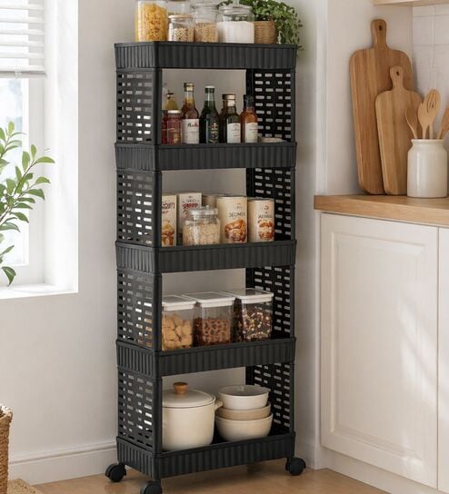 5 Layer Storage Organizer Slim Rack Shelf With Wheels