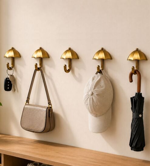 5 Pcs Antique Brass Metal Umbrella Wall Hook