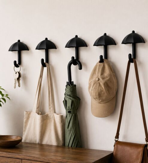 5 Pcs Black Metal Umbrella Wall Hook