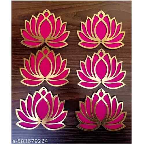5 Pcs Handmade Engineered Wood Lotus Cut-Out Wall Decor Pink/Raani