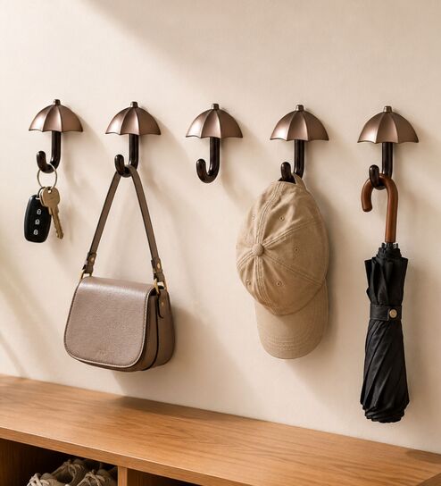 5 Pcs Rose Gold Metal Umbrella Wall Hook