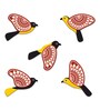 5 Pcs Red & Black Wooden Cute Bird Plaques