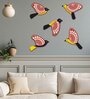 5 Pcs Red & Black Wooden Cute Bird Plaques