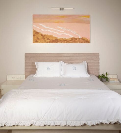 White With Blue 500 Tc Cotton Contrast Embroidered Bedsheet Set With 2 Pillow Covers
