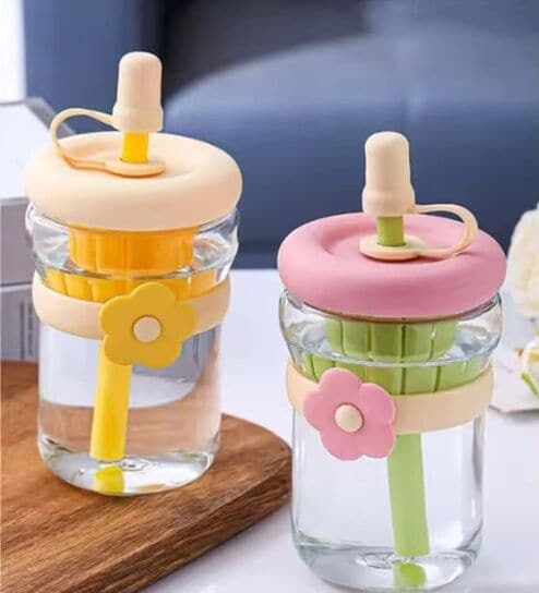500ml Flower Band Glass Sipper Bottle (Transparent)