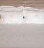 White With Pink 500 Tc Cotton Contrast Embroidered Bedsheet Set With 2 Pillow Covers
