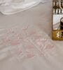 White With Pink 500 Tc Cotton Contrast Embroidered Bedsheet Set With 2 Pillow Covers
