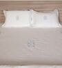 White With Blue 500 Tc Cotton Contrast Embroidered Bedsheet Set With 2 Pillow Covers