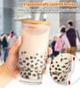 500ml Ribbed Glass Coffee Tumbler with Wooden Lid & Straw