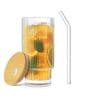 500ml Ribbed Glass Coffee Tumbler with Wooden Lid & Straw