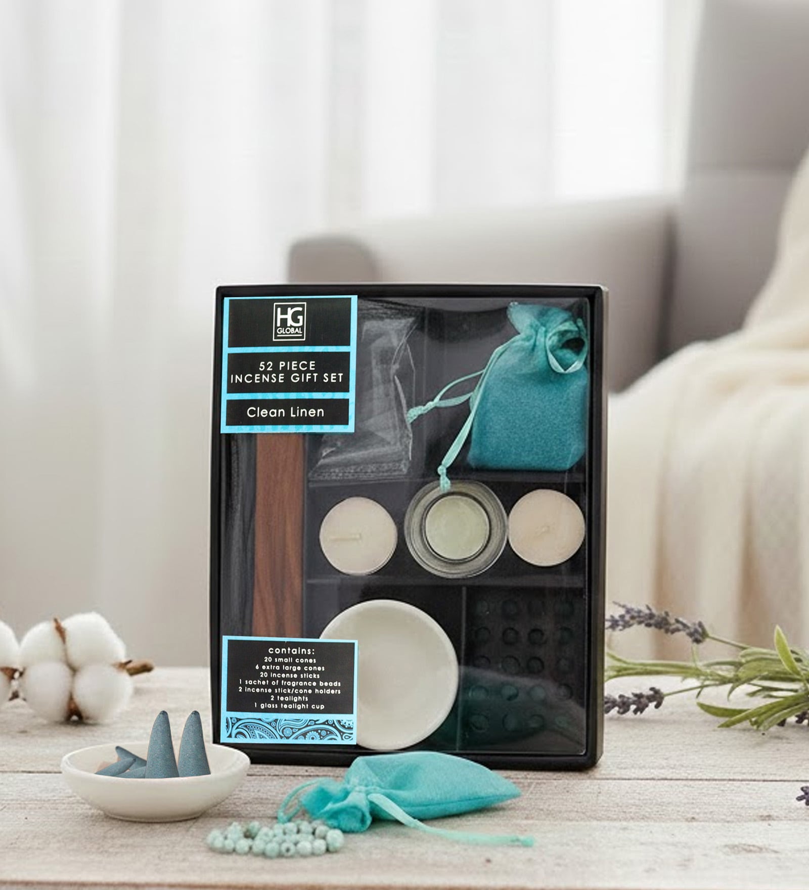 52 Pcs Dhoop Cones Incense Stick with Tealight and Fragrance Sachet Gift Set